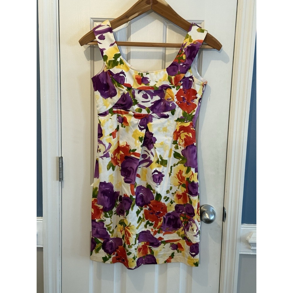 New Directions Bright Floral Sleeveless Dress 6P 97% cotton Party Cottage Garden